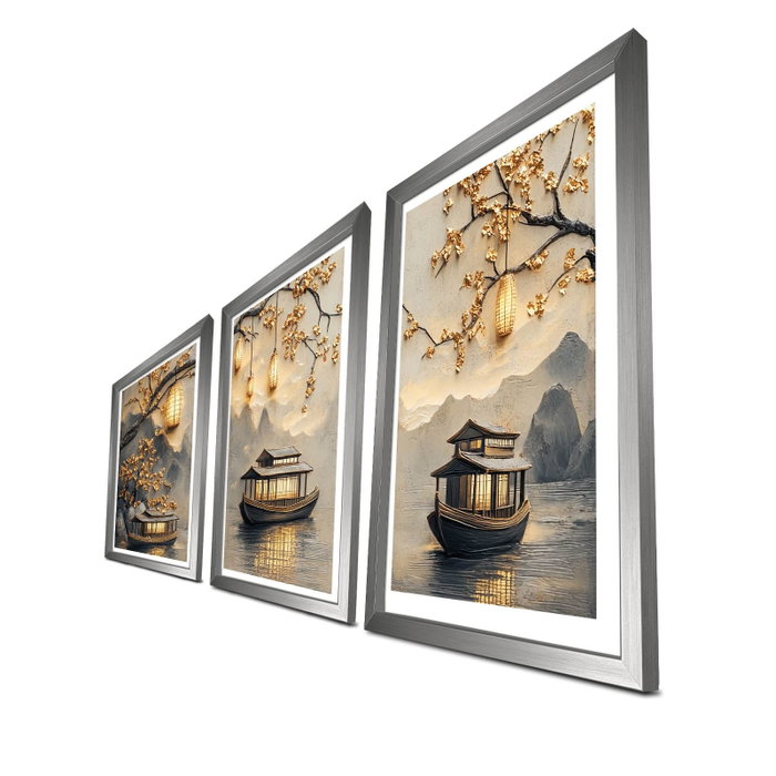 Wallity Conjunto de 3 Pinturas Decorativas Multicolor en MDF con Marco